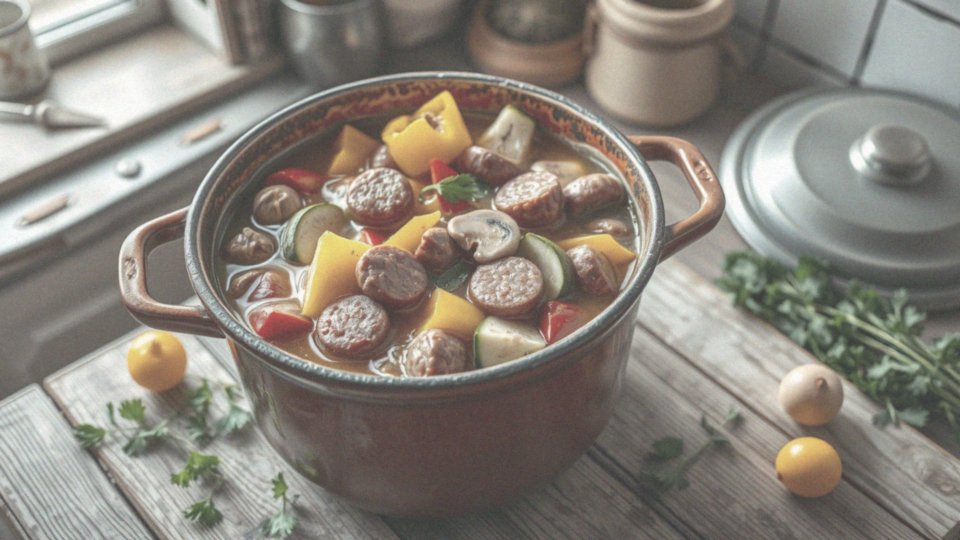 Przepis na leczo z cukinią, kiełbasą, papryką i pieczarkami – smaczne danie!